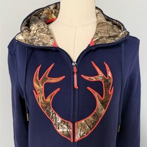 Huntshield Camo Lined Zip Hoodie Jacket Y2K Outdoors Hunting Blue Red M/M
